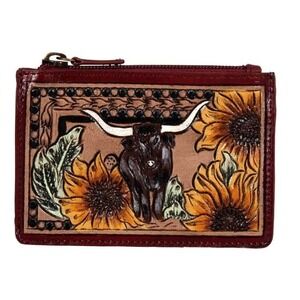 Myra Where Longhorns Graze Hand-Tooled Card Holder Sunflower S-8481